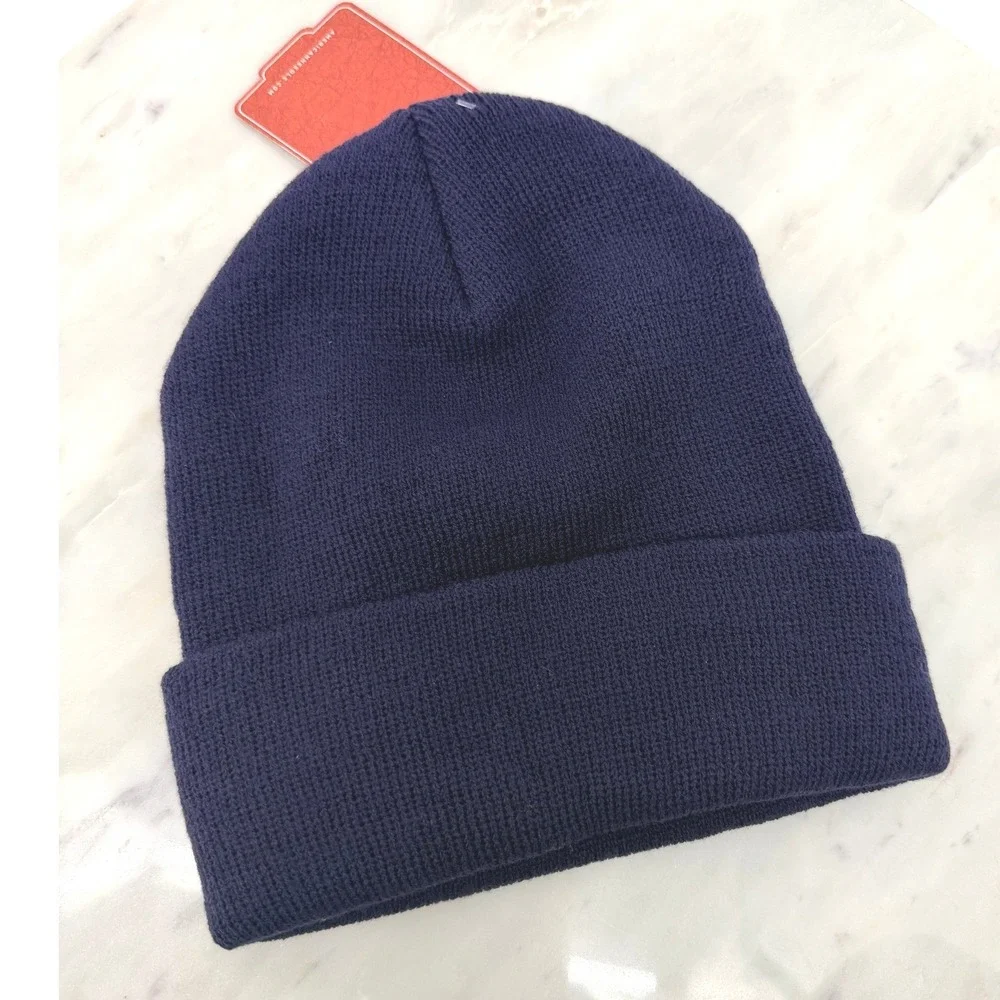 American Needle Navy Blue‎ Knit Cuffed Beanie Hat NWT Solid Ribbed Winter Cap
